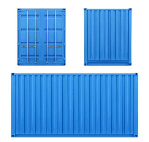 Conjunto de visualização frontal e lateral de contêineres de navios