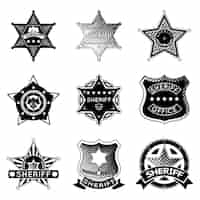 Vetor grátis conjunto de xerife de vetor ou emblemas de marechal e estrelas.