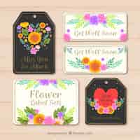 Vetor grátis conjunto decorativo de etiquetas e adesivos com flores coloridas