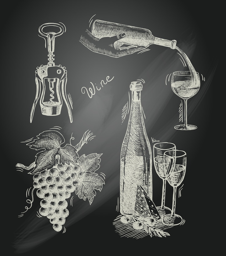 Vetor grátis conjunto decorativo de lousa de vinho