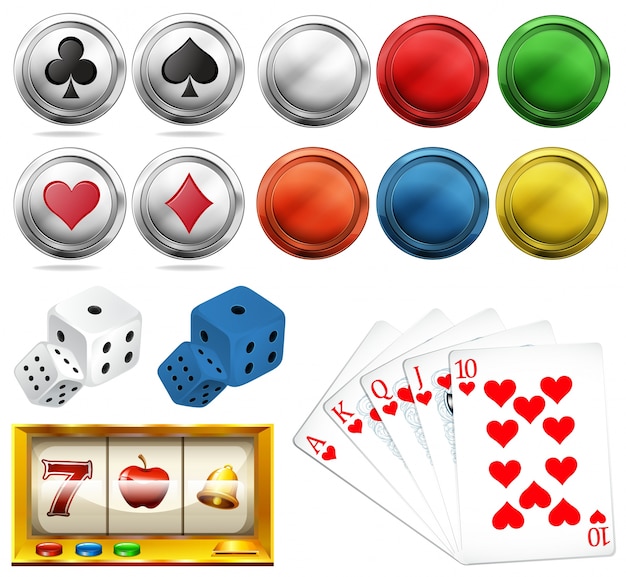 Vetor grátis conjunto do casino com símbolos e cartões