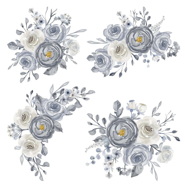 Vetor grátis conjunto elegante de arranjo de aquarela em branco e azul marinho