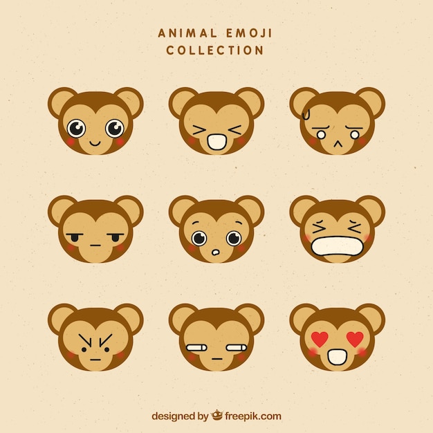 Vetor grátis conjunto emoji de macaco com rostos expressivos