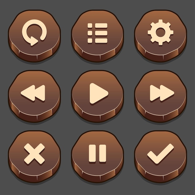 Vetor grátis conjunto escuro de elementos de botão de pedra do jogo e barra de progresso, formas brilhantes e diferentes de botões para jogos e aplicativos.