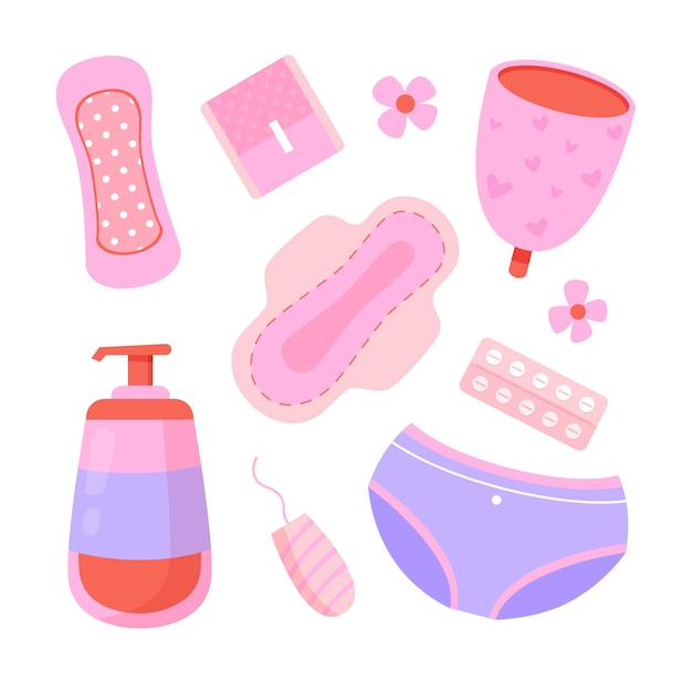 Conjunto ilustrado de produtos de higiene feminina