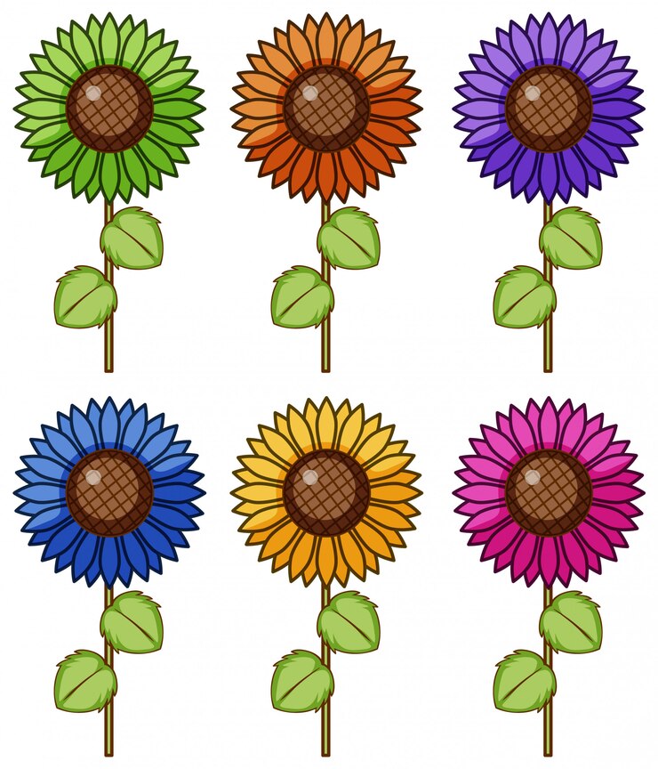 Vetor grátis conjunto isolado de flores em cores diferentes