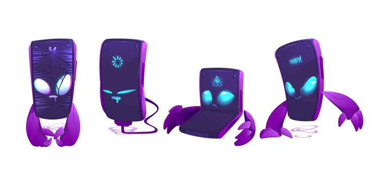 Vetor grátis conjunto isolado de personagens de desenhos animados do telefone móvel.