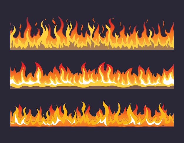 Vetor grátis conjunto perfeito de chamas de fogo. queime quente, energia de calor morna, fogo inflamável