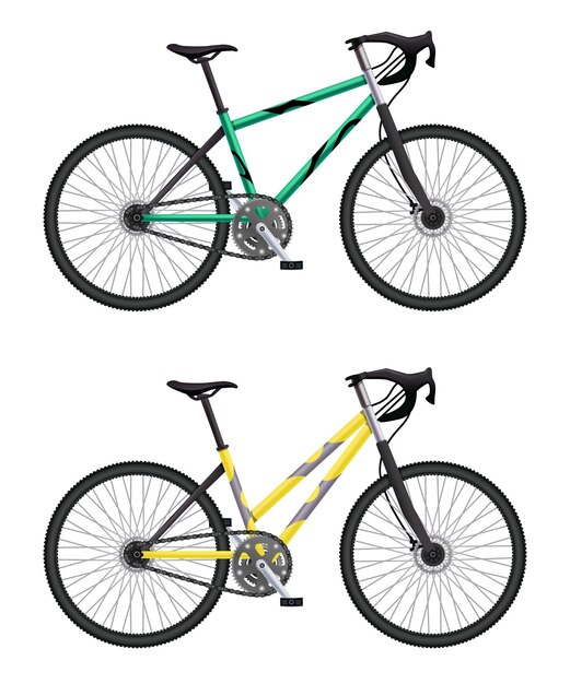 Conjunto realista de bicicletas com ilustração de diferentes modelos