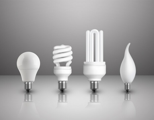 Conjunto realista de lâmpadas elétricas
