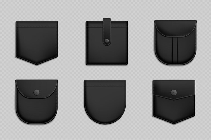 Vetor grátis conjunto realista de modelos de maquete de bolso preto