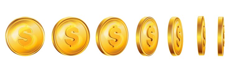 Vetor grátis conjunto realista de moedas de ouro de ícones coloridos isolados com vistas giratórias de moedas de dólar de diferentes ângulos ilustração do vetor