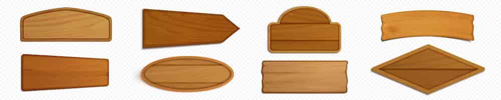 Vetor grátis conjunto realista de placas de madeira e placas