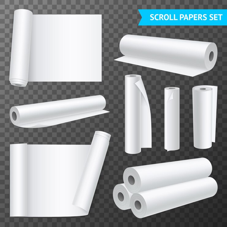 Vetor grátis conjunto realista de rolos de papel branco limpo e isolado na ilustração de fundo transparente