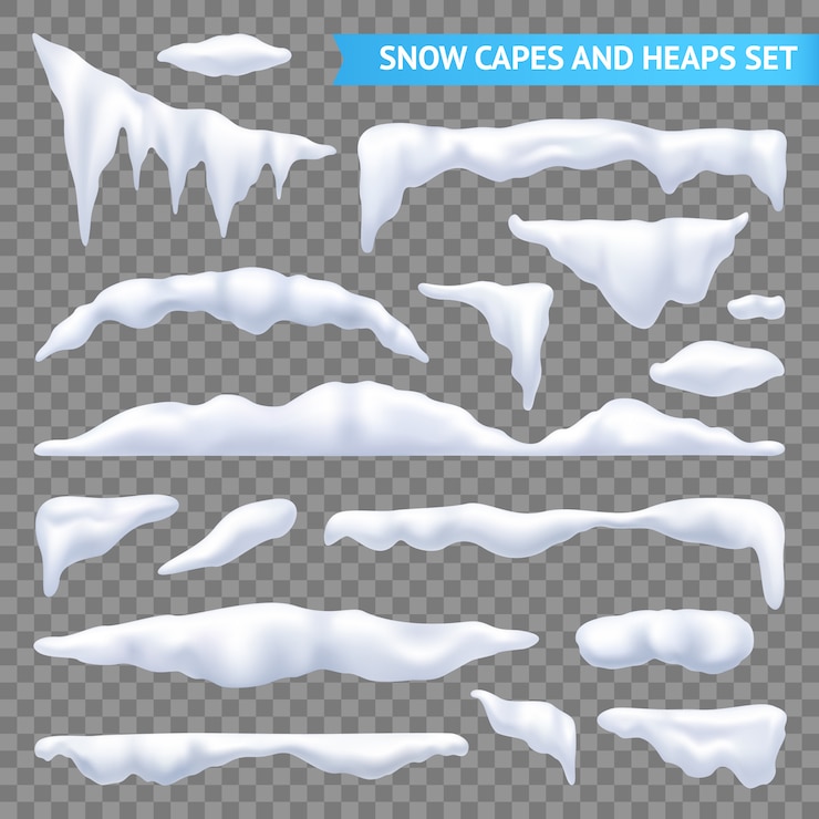 Vetor grátis conjunto transparente de capas e pilhas de neve