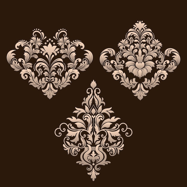 Conjunto vetorial de elementos ornamentais de damasco elementos abstratos florais elegantes para design perfeito para cartões de convites etc