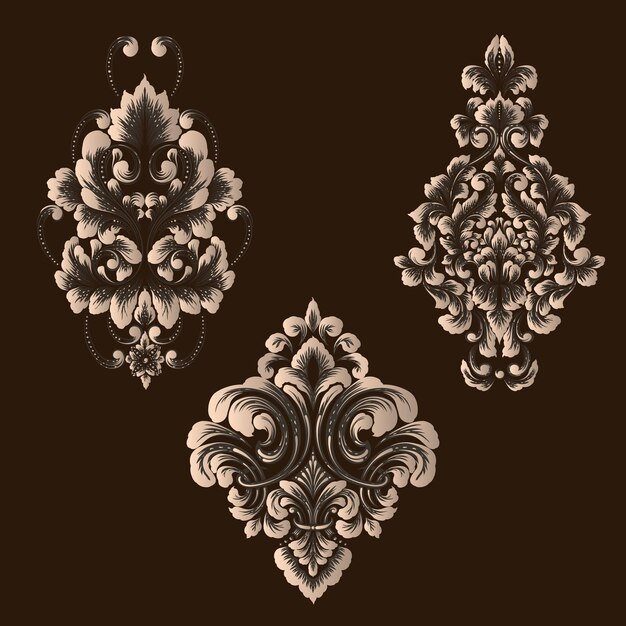 Conjunto vetorial de elementos ornamentais de damasco Elementos abstratos florais elegantes para design Perfeito para cartões de convites etc