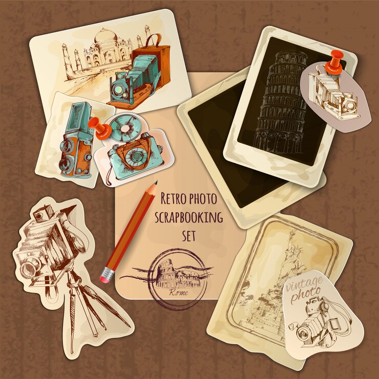 Vetor grátis conjunto vintage scrapbooking