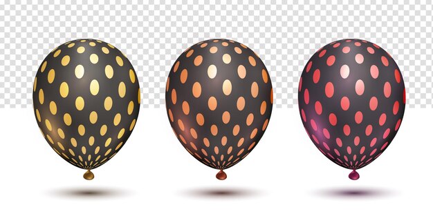 Conjuntos de coleção de balões com padrão de pontos pretos brilhantes realistas para o elemento de design de ano novo