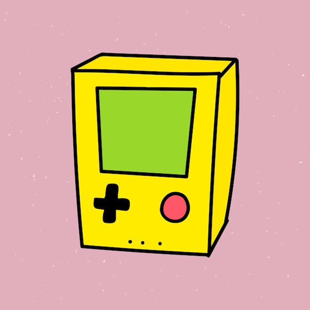 Console de jogos amarelo ilustrado em um vetor de fundo rosa