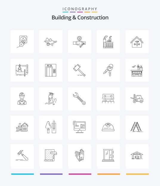 Construção criativa e construção 25 pacote de ícones OutLine, como construção de construção de reparo de jardim
