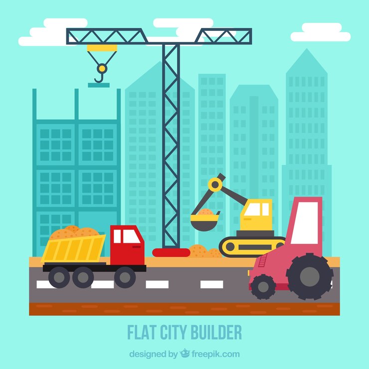 Vetor grátis construtor plana cidade com guindaste