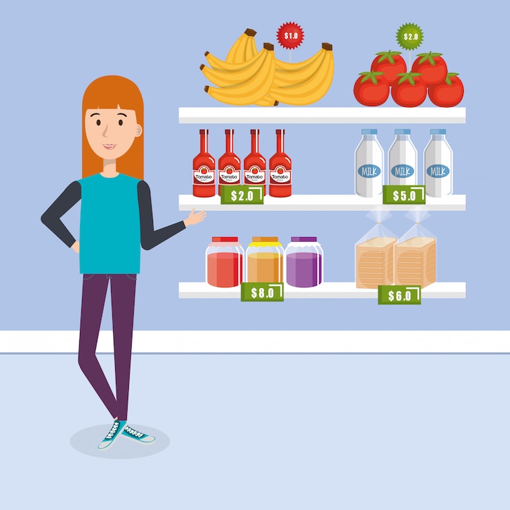 Vetor grátis consumidor com compras de supermercado