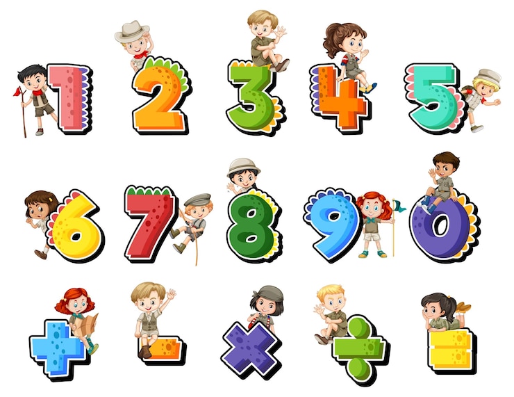 Vetor grátis contando números de 0 a 9 e símbolos matemáticos
