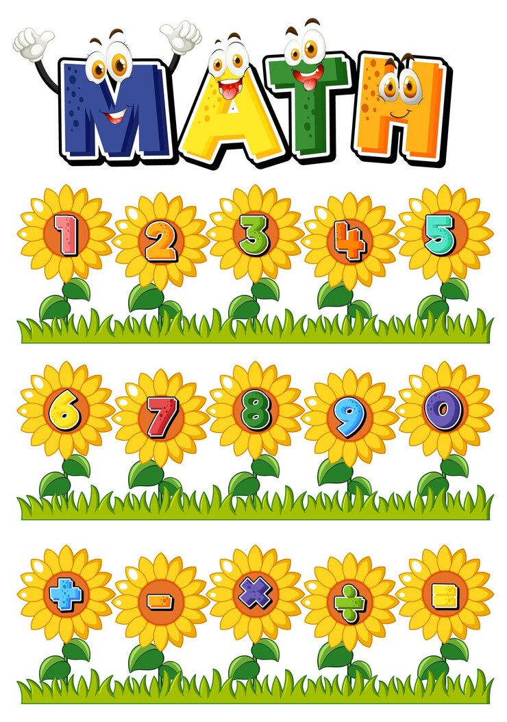 Vetor grátis contando números de 0 a 9 e símbolos matemáticos