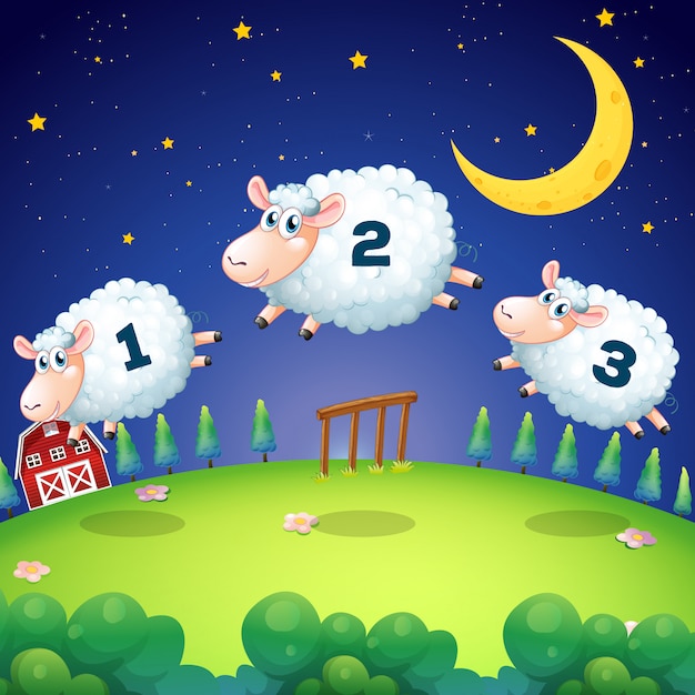 Vetor grátis contando ovelhas pulando a cerca