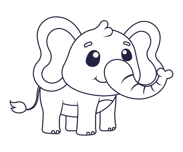 Contorno de elefante de design plano desenhado à mão
