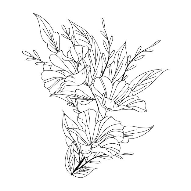 Vetor grátis contorno de flor simples de design plano desenhado à mão