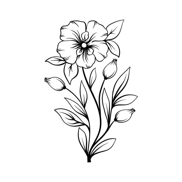 Contorno de flor simples de design plano desenhado à mão