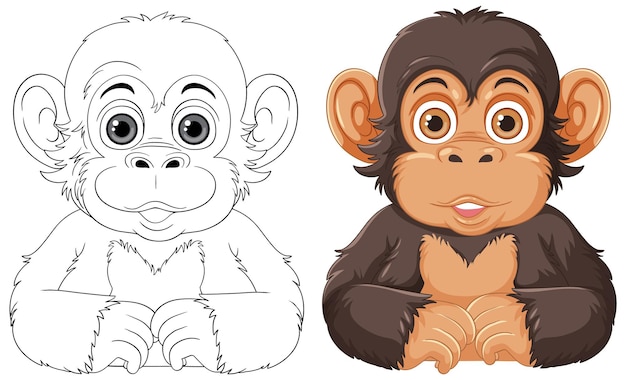 Vetor grátis contorno de personagem de desenho animado de chimpanzé para colorir