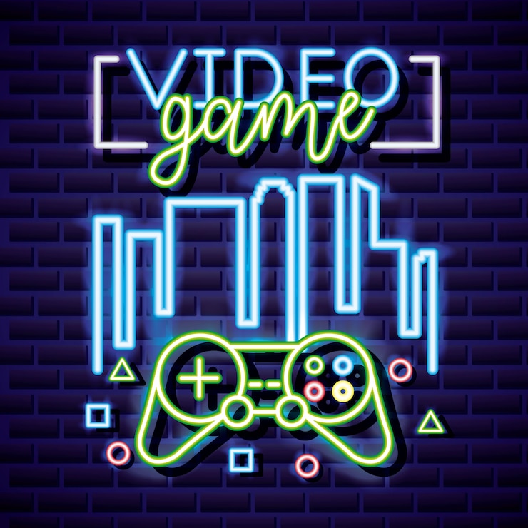 Vetor grátis controle e skyline, estilo neon