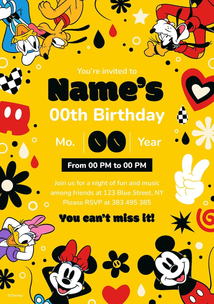 Vetor grátis convidado de aniversário do mickey e amigos