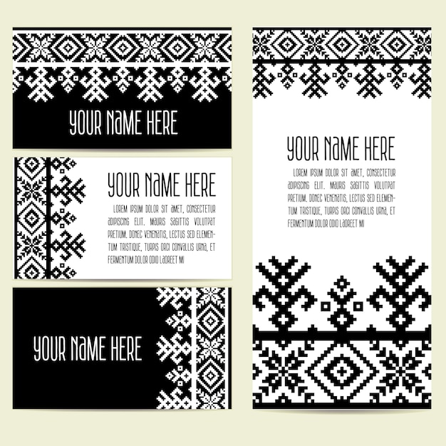 Convite, cartões com elementos decorativos étnicos