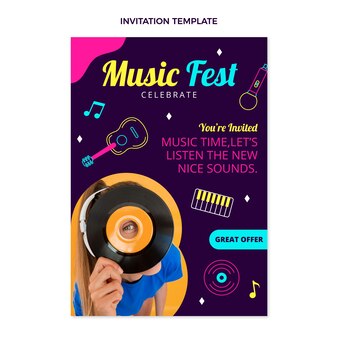Convite colorido desenhado à mão para o festival de música