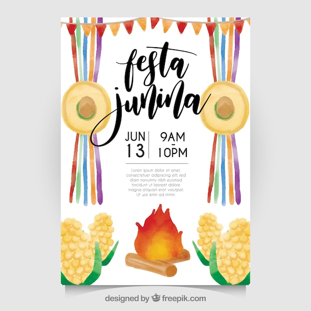 Convite da aguarela do junina de festa