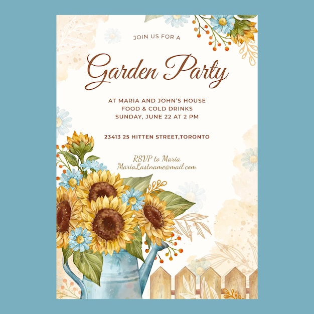 Vetor grátis convite da festa de jardim watercolor