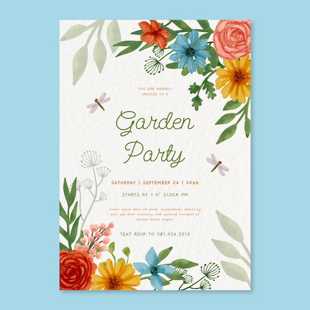 Vetor grátis convite da festa de jardim watercolor