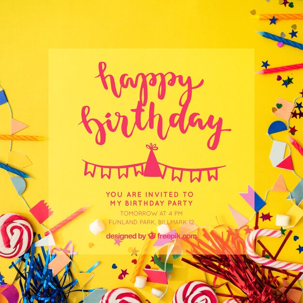 Convite de aniversário com letras desenhadas à mão