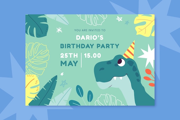 Convite de aniversário de dinossauro de desenho animado