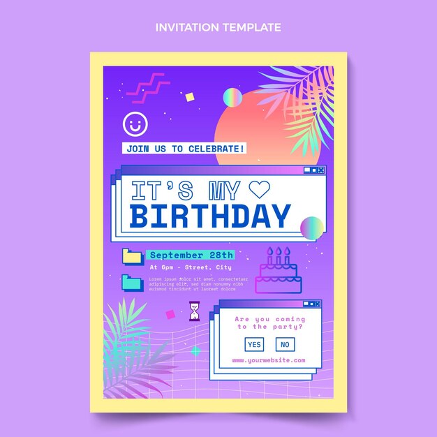 Convite de aniversário de gradiente vaporwave