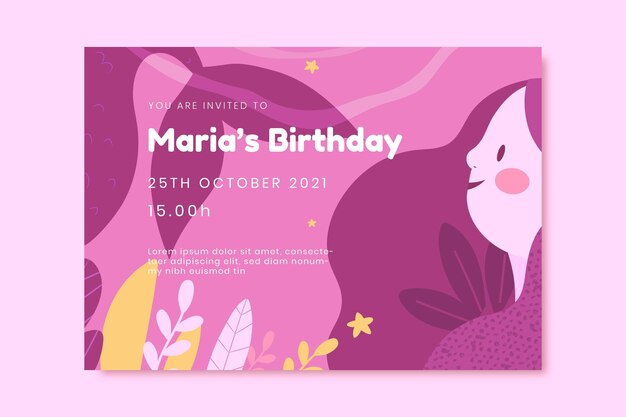 Vetor grátis convite de aniversário de sereia de desenho animado