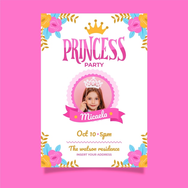 Convite de aniversário desenhado à mão para princesa