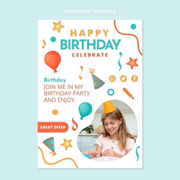 Convite de aniversário em mosaico de design plano