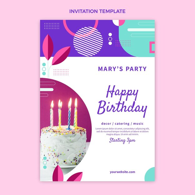 Convite de aniversário em mosaico de design plano