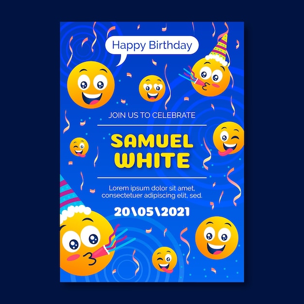 Vetor grátis convite de aniversário emoji de desenho animado