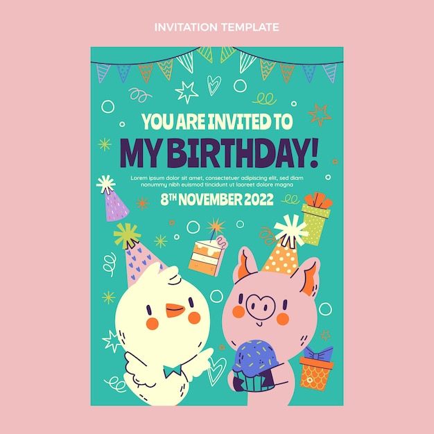 Convite de aniversário infantil desenhado à mão
